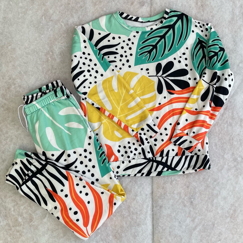 Colorful Leaf Print Pajama Set (SKU203)